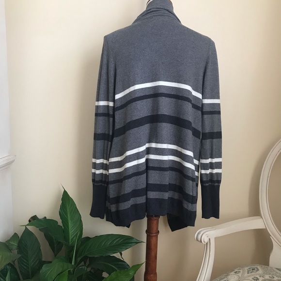 Ann Taylor LOFT Gray Striped Cardigan Sweater - Picture 2 of 2